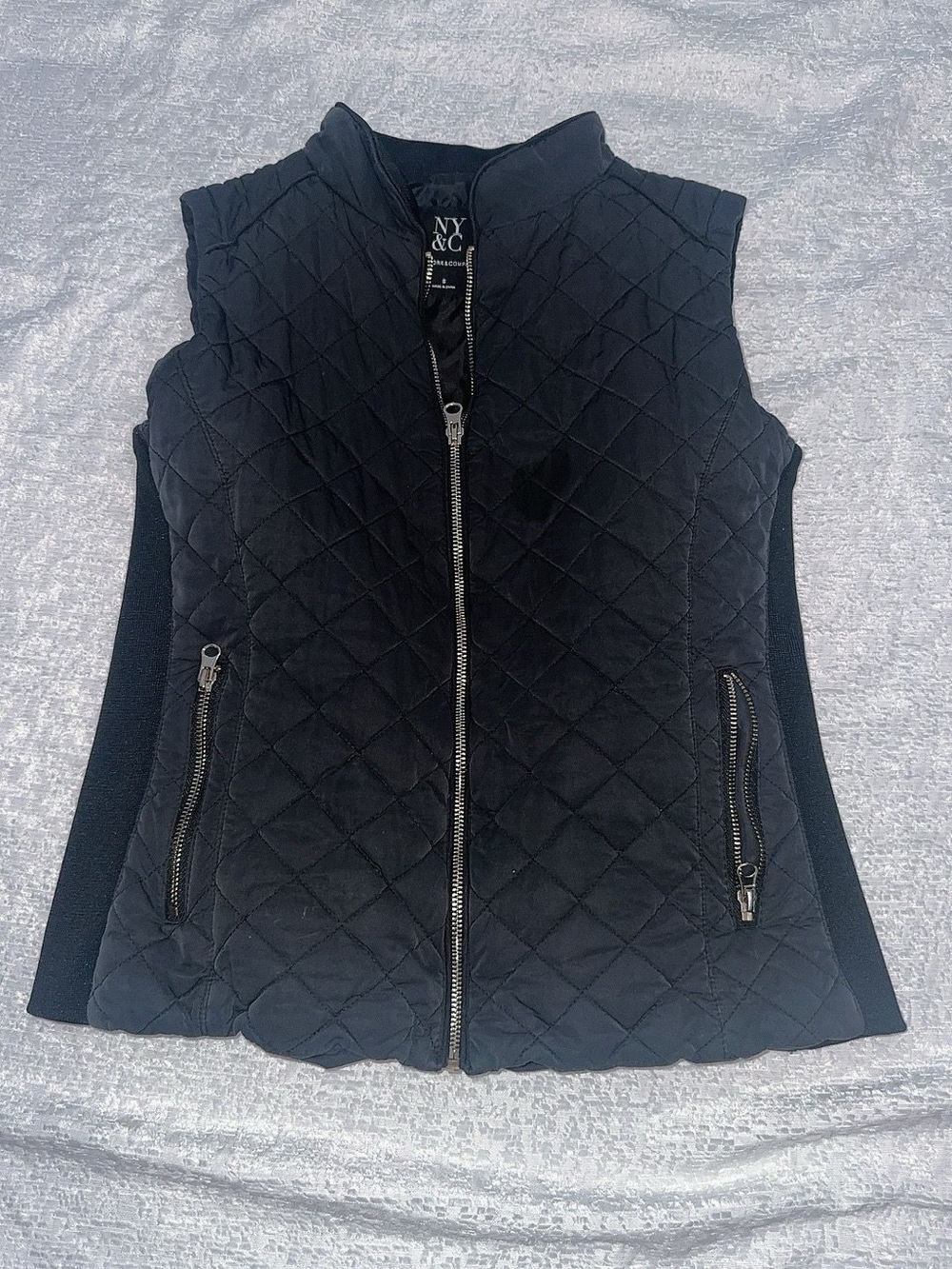 New York & Company Black Quilted Zip Vest
